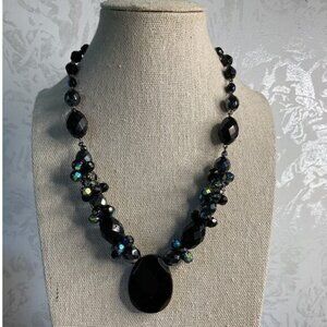 Vintage Black Faceted Glass Statement Necklace